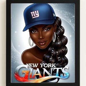 New York Giants Blue Cap Art Print In A Glass Front Frame 8x10
